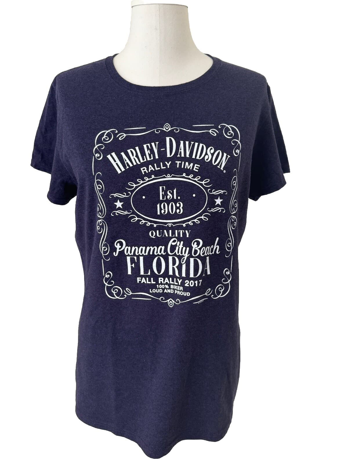 Harley Davidson Med Large T Tee Shirt Blue Panama City Beach Florida 2017 Rally