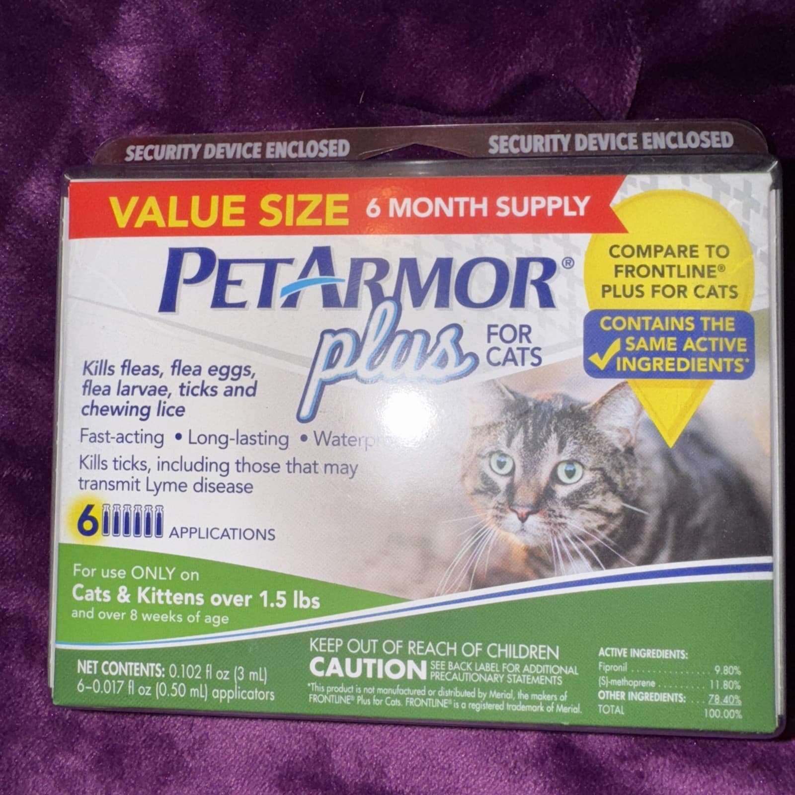 PetArmor PLUS 6 Doses Flea, Tick & Lice Treatment for CATS Cat Over 1.5 LBS 7690