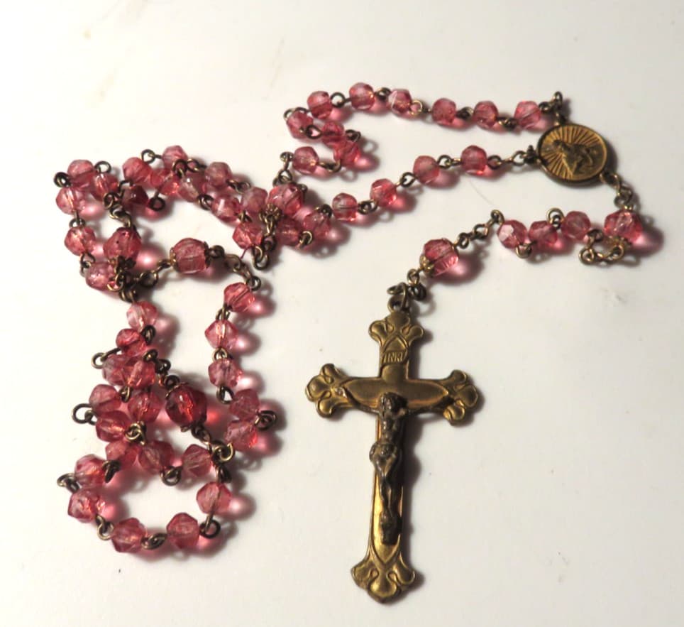 Vintage Rosary Faceted Brilliant Pink Glass Beads
