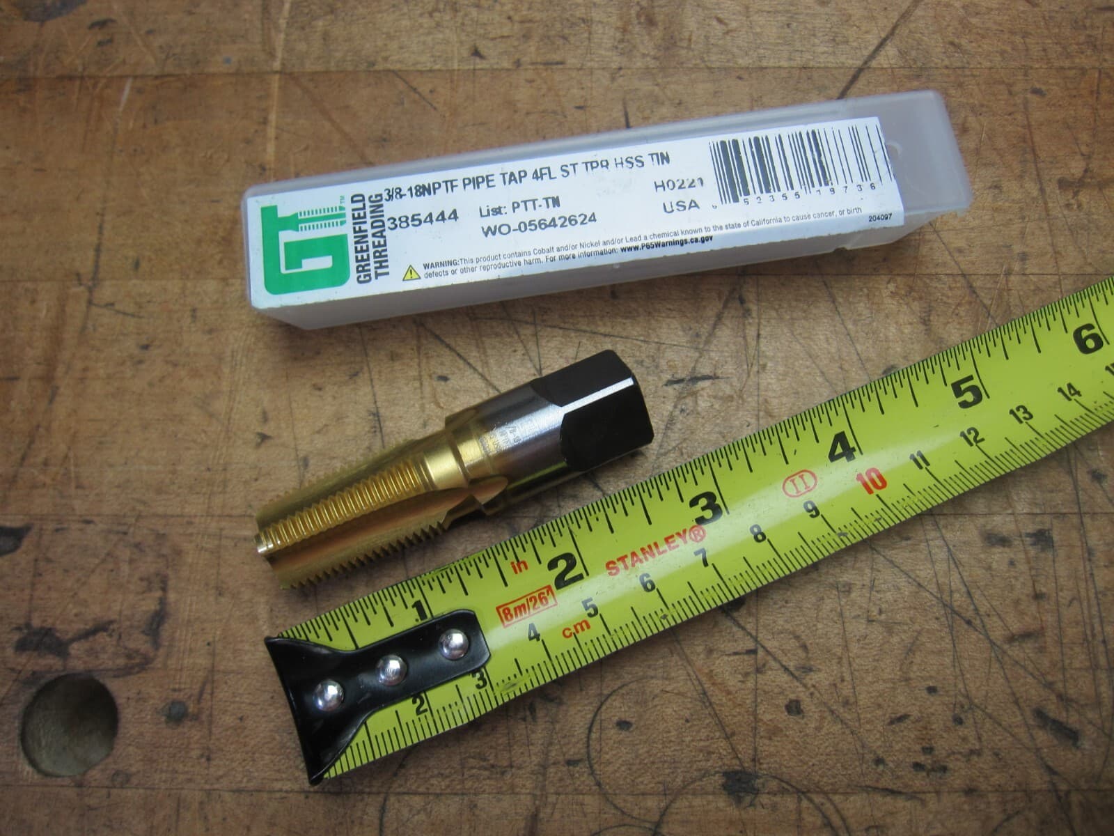 GT G3021 3/8"-18 NPTF HS TN 4 straight flute conduit/pipe tap