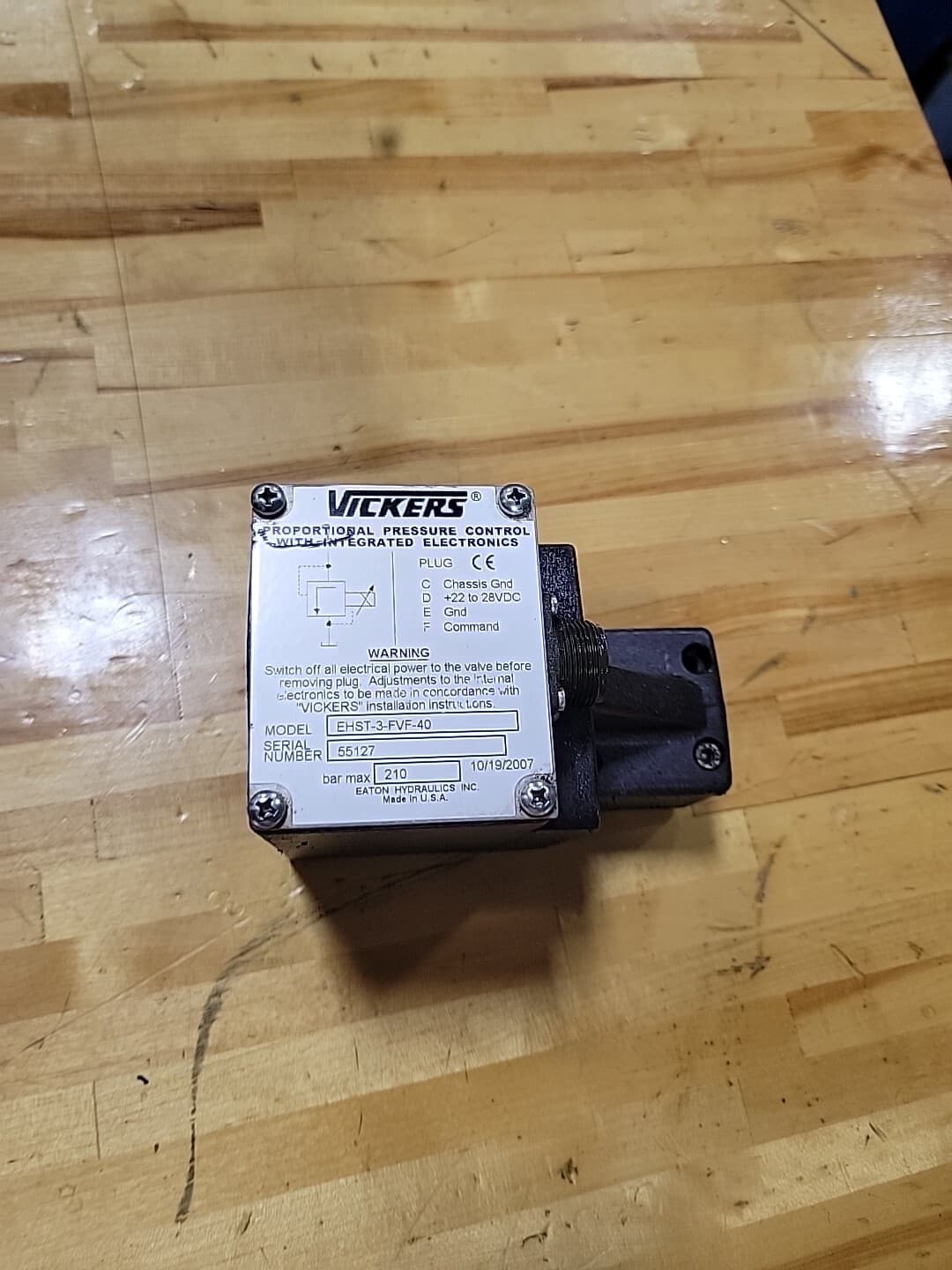 EATON-VICKERS EHST-3-FVF-40 Pressure Relief Valve, Used, Free Shipping