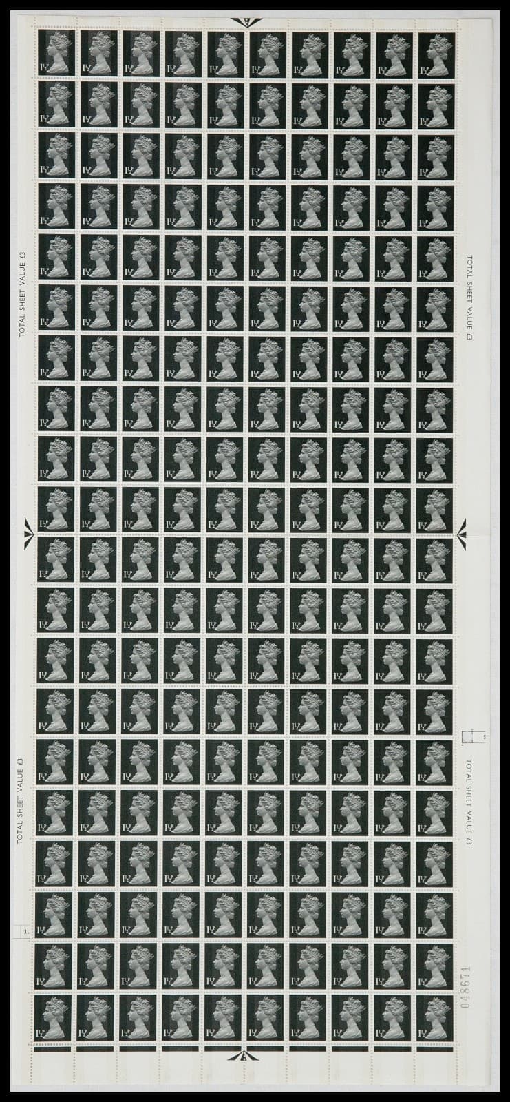 1½p Decimal Machin Full Sheet Cylinder 1 No Dot UNMOUNTED MINT/MNH