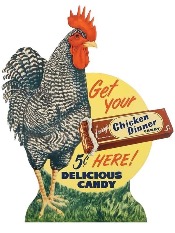 Sperry's Chicken Dinner Candy DIECUT NEW 28" Tall Sign USA STEEL XL Size 7 lbs