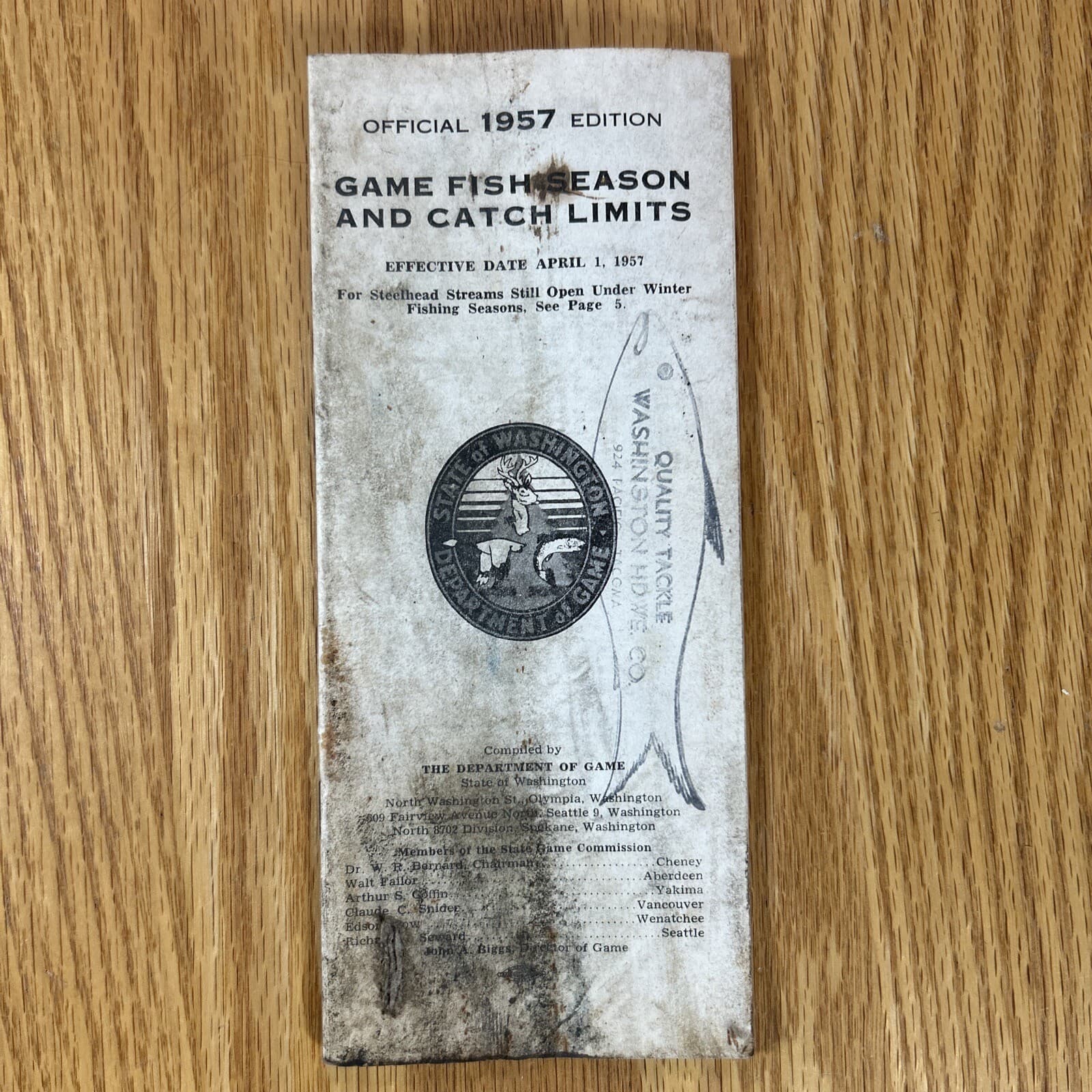 Vintage 1957 State of Washington Dept Fish Wildlife Fishing Guide License Catch