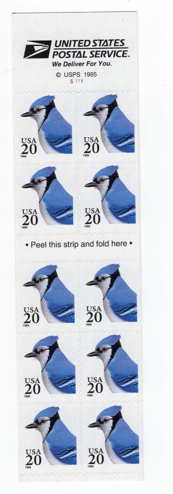 1996 20 cent Bluebird complete booklet of 10 Scott #3048a, Mint NH