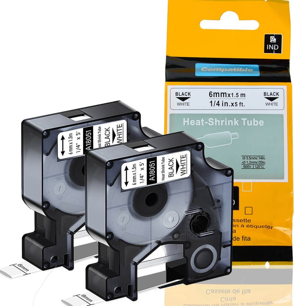 For DYMO 18051 Label Tape Black on White 1/4" with DYMO Rhino 4200 5200 6000 × 2