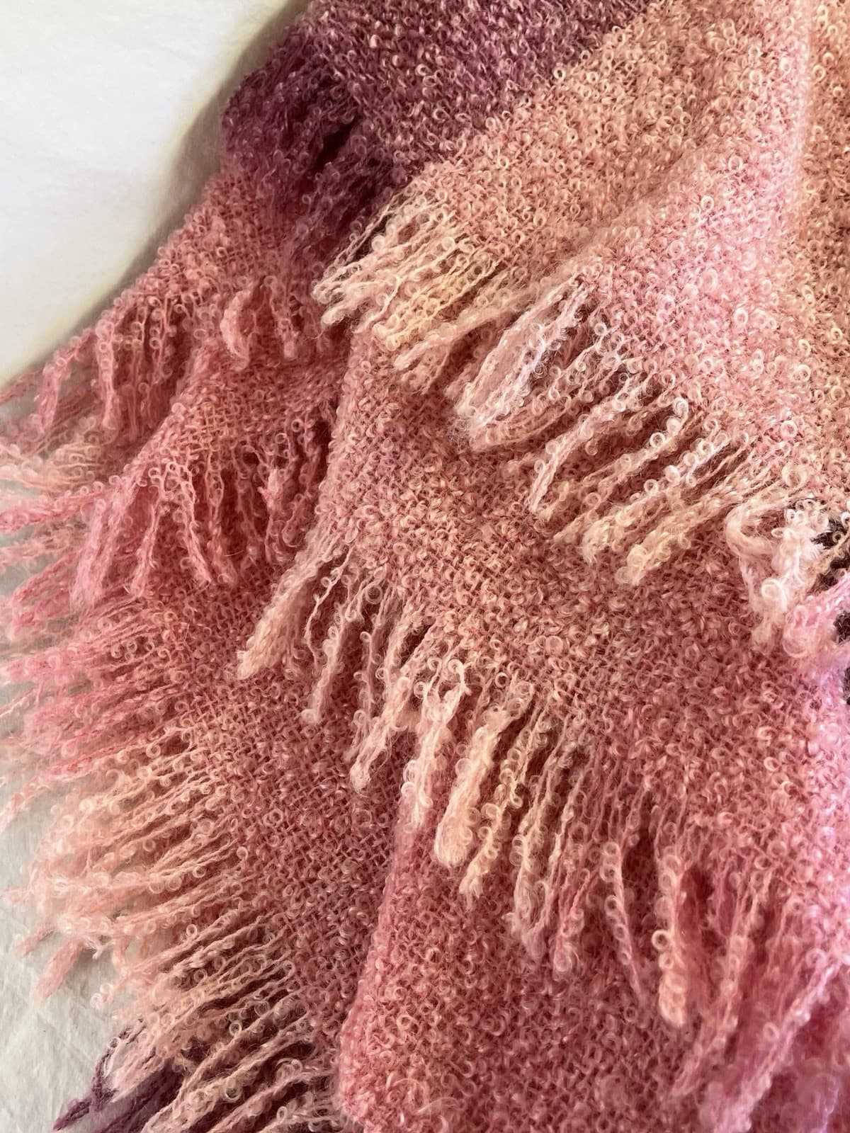 Vintage Pink Mohair Scarf or Wrap with Fringe Made in Ireland