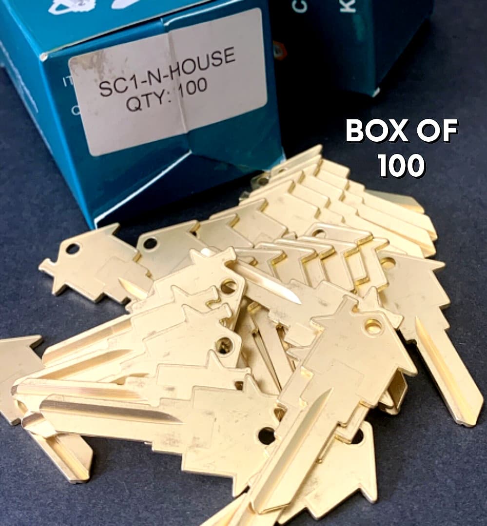 HOME-APARTMENT House Shaped Key Blank 100 PK SCHLAGE SC-1 BRASS REALTOR