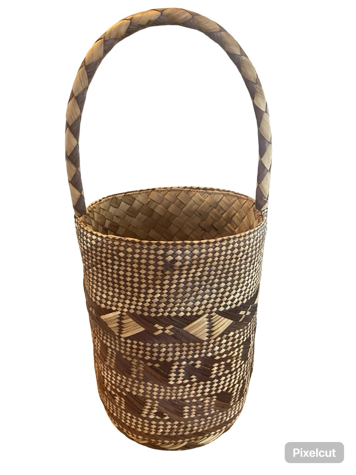 Handwoven Pandanus Thatch Shopping Market Basket with Handles 17”