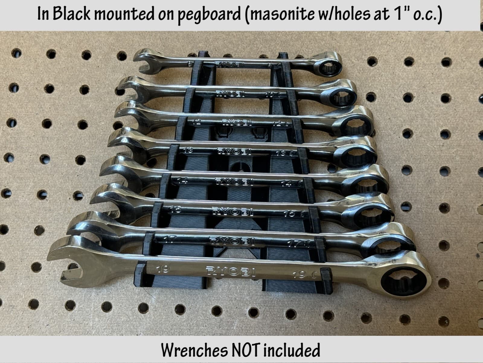 8 Wrench Holder. Mounts to Wall,Ryobi Link Wall Rails, or Pegboard (no wrenches)