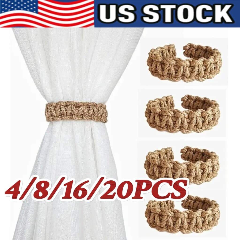 4X Twist Curtain Buckles Jute Braided Curtain Tie Rope Tieback Holder Clips US