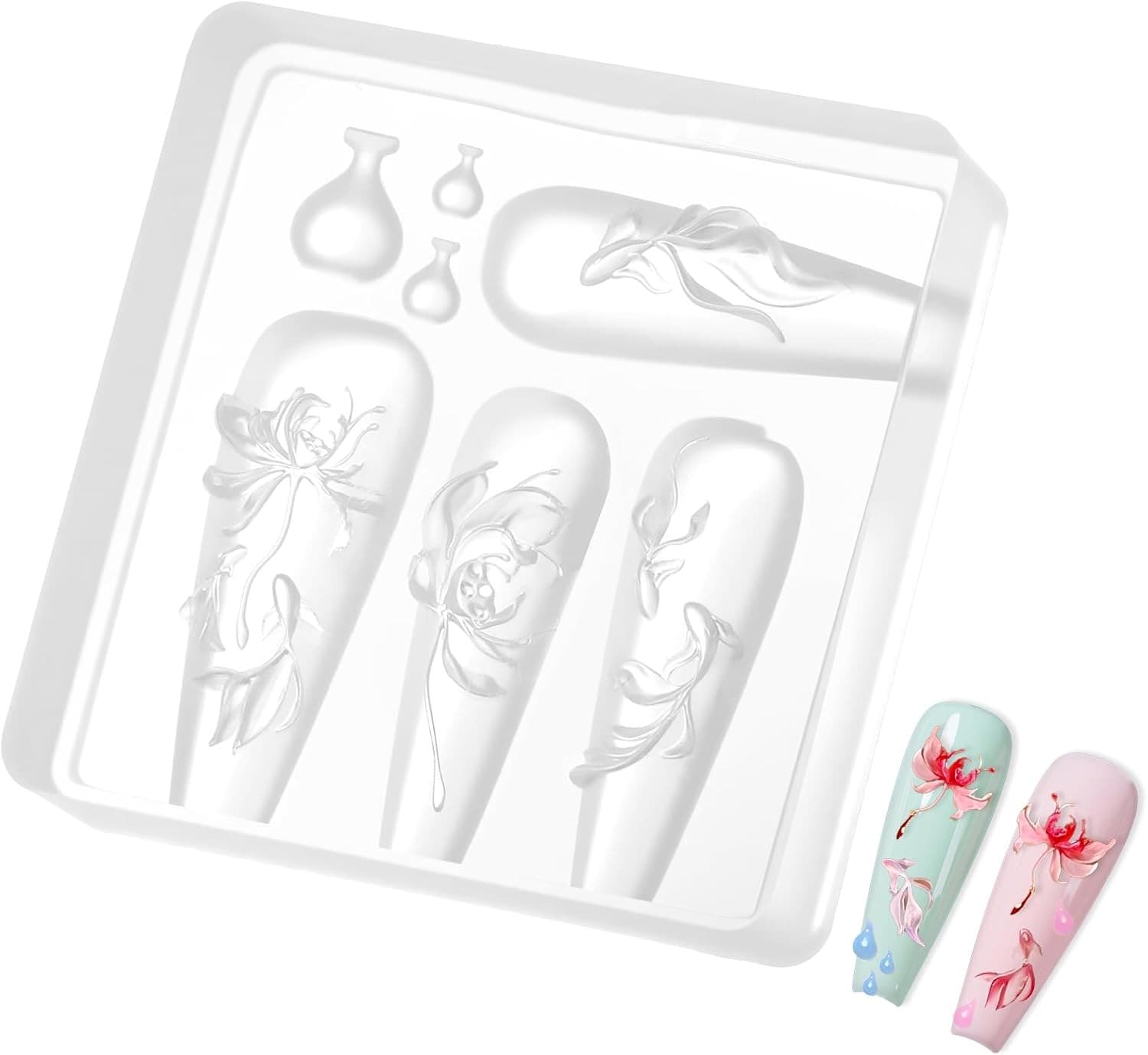 simarro 3D Lotus Flower Nail Art Mold Silicone Carving Template, Transparent