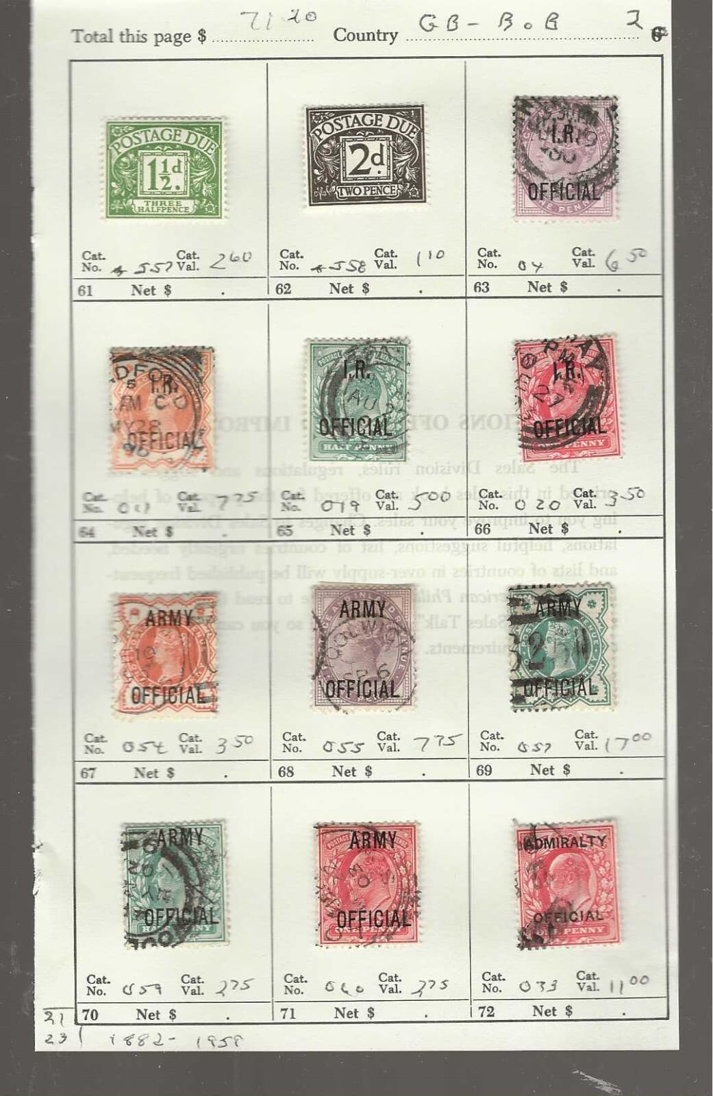 GREAT BRITAIN...BOB...Sc #J57-8; O4/073...M & U...1882/1959...12 Diff...SCV $71