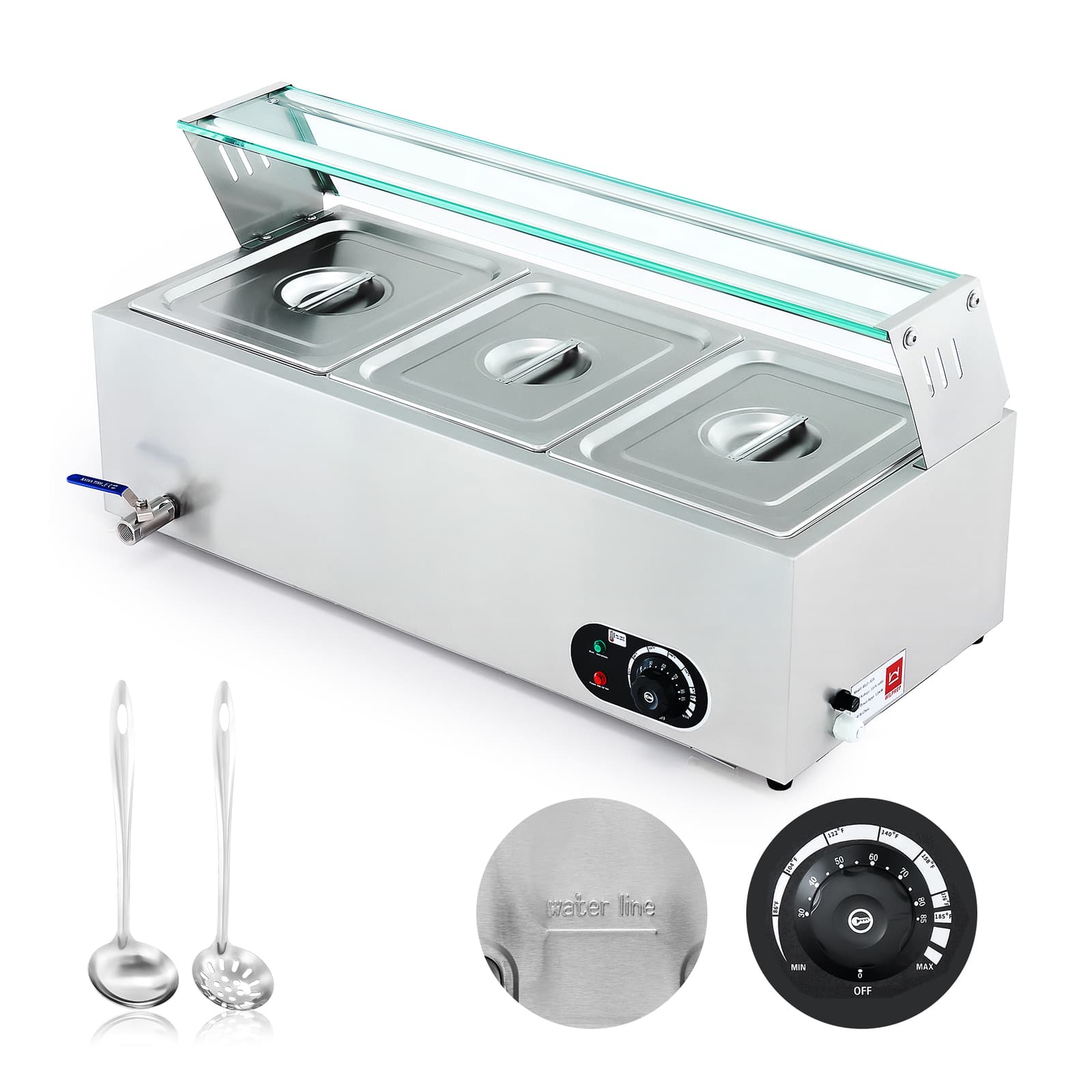 1200W Electric Commercial Food Warmer Bain Marie Steam Countertop Buffet Server