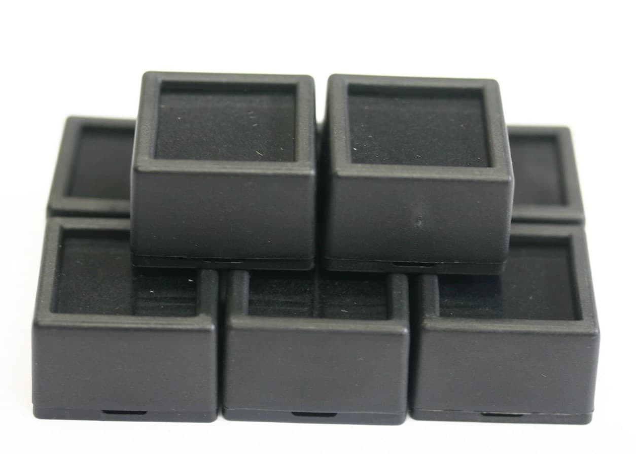 50 Glass top Square Gem Jars Box Black Gemstones Coin White/Black Foam 1 1/16"