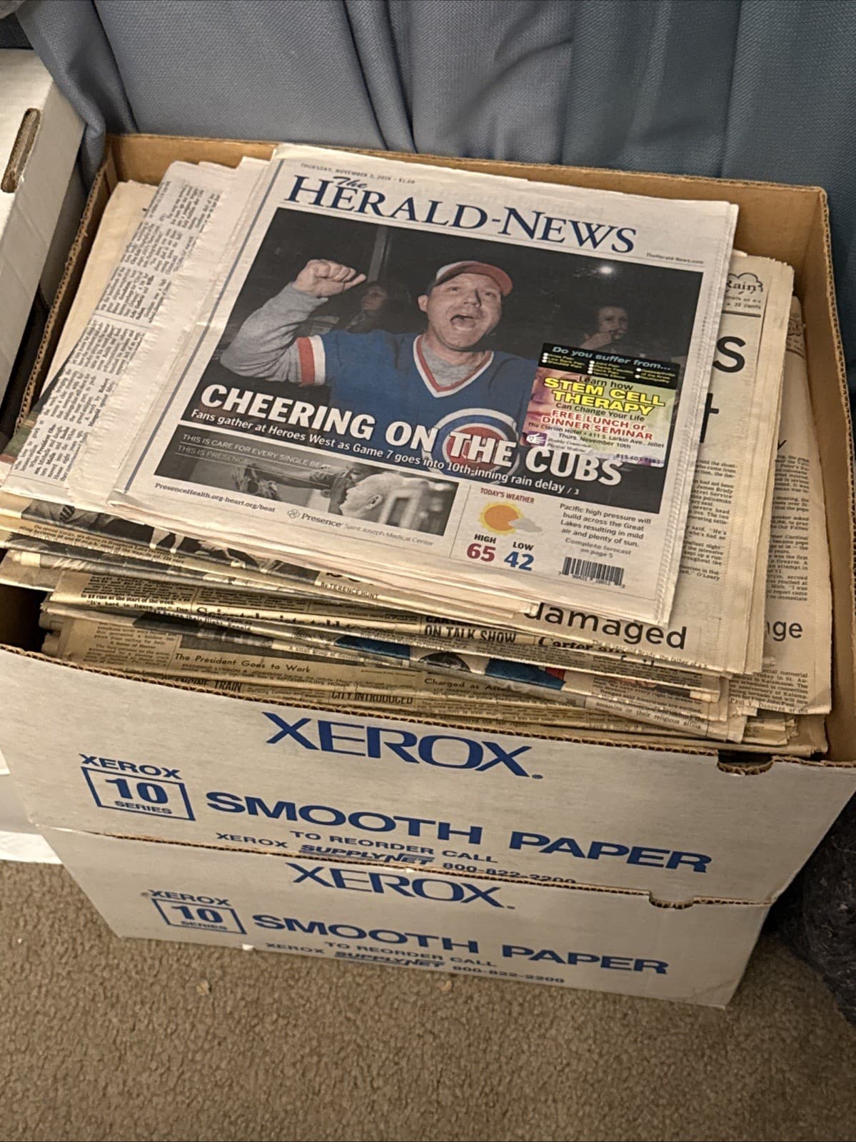 2 Boxes Full Of Historical Newspapers WW2 Sports Music Disasters Presidents