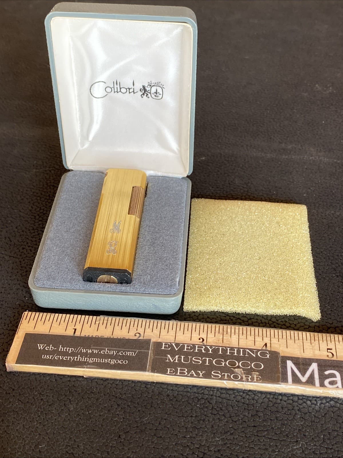 Vtg Colibri Flint Side Roller Wheel Lighter Brushed Good Tone Finish w/ MONOGRAM