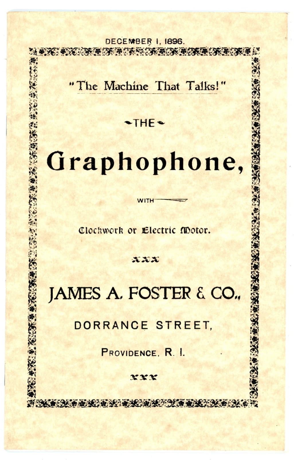 1896 Graphophone reprinted sales catalog James A Foster & Co Providence R I