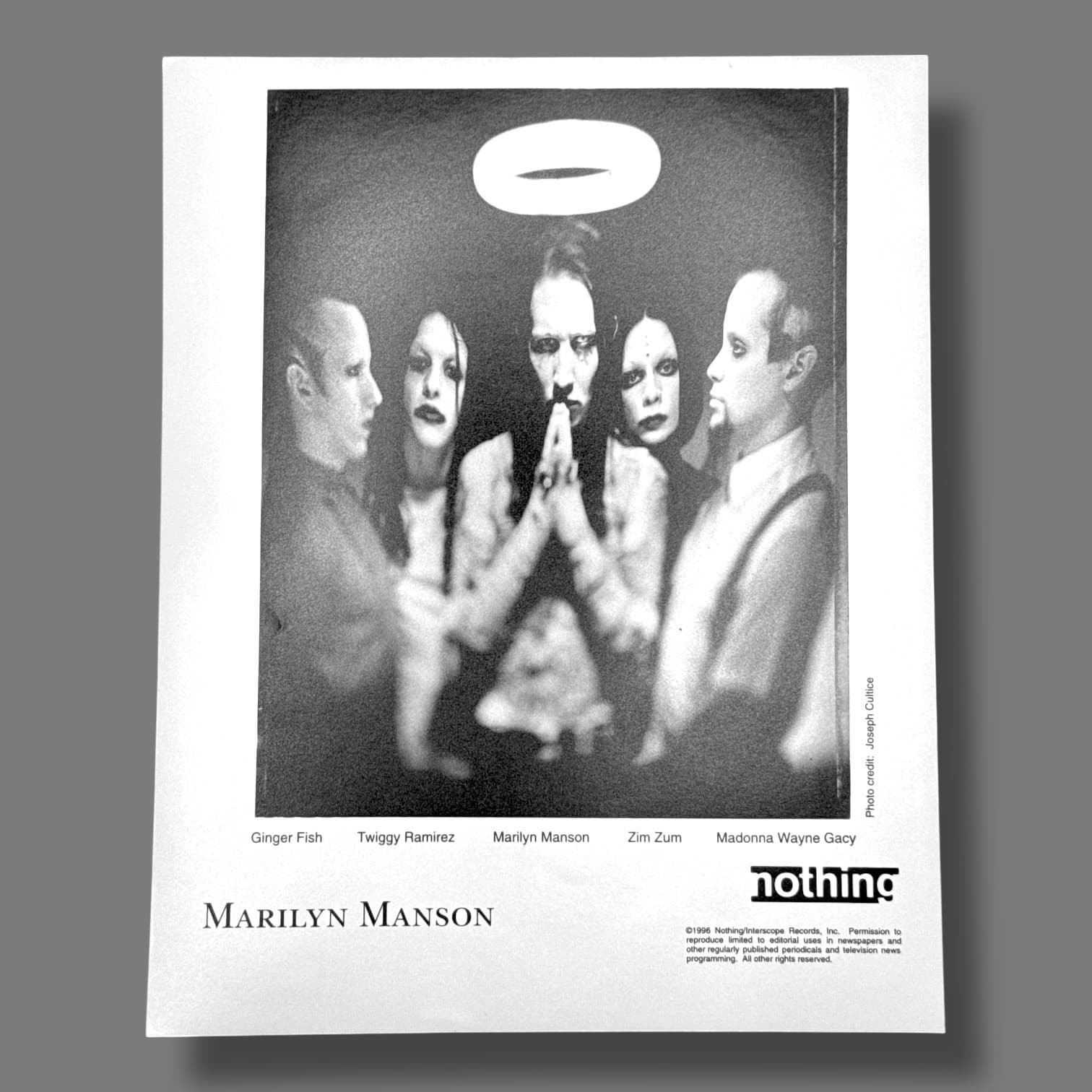 MARILYN MANSON Promo Press Kit Photo 8 X 10 black & white glossy 1996
