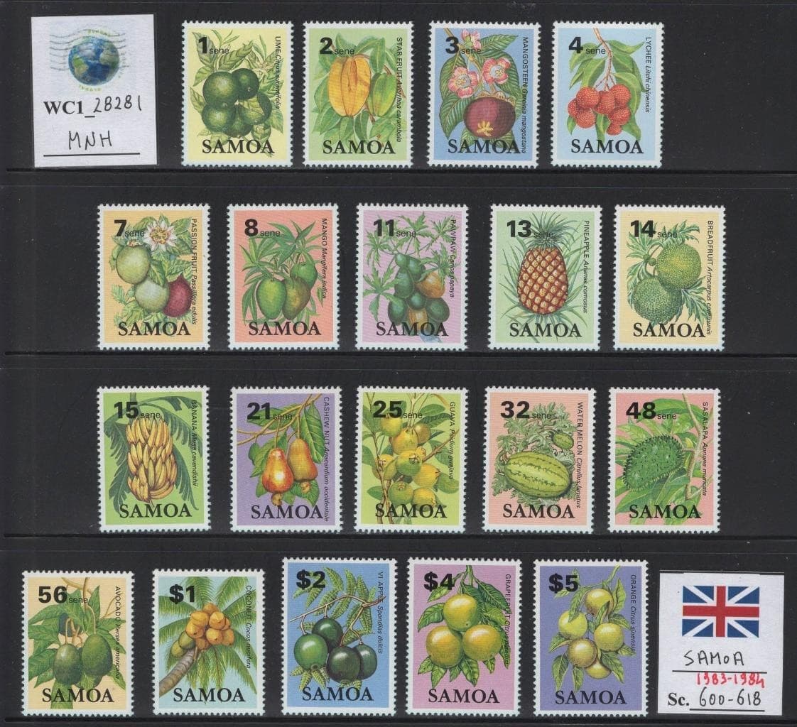 WC1_28281. BRITISH COL.: SAMOA. Beautiful 1983-84 FRUITS set. Sc. 600-618. MNH