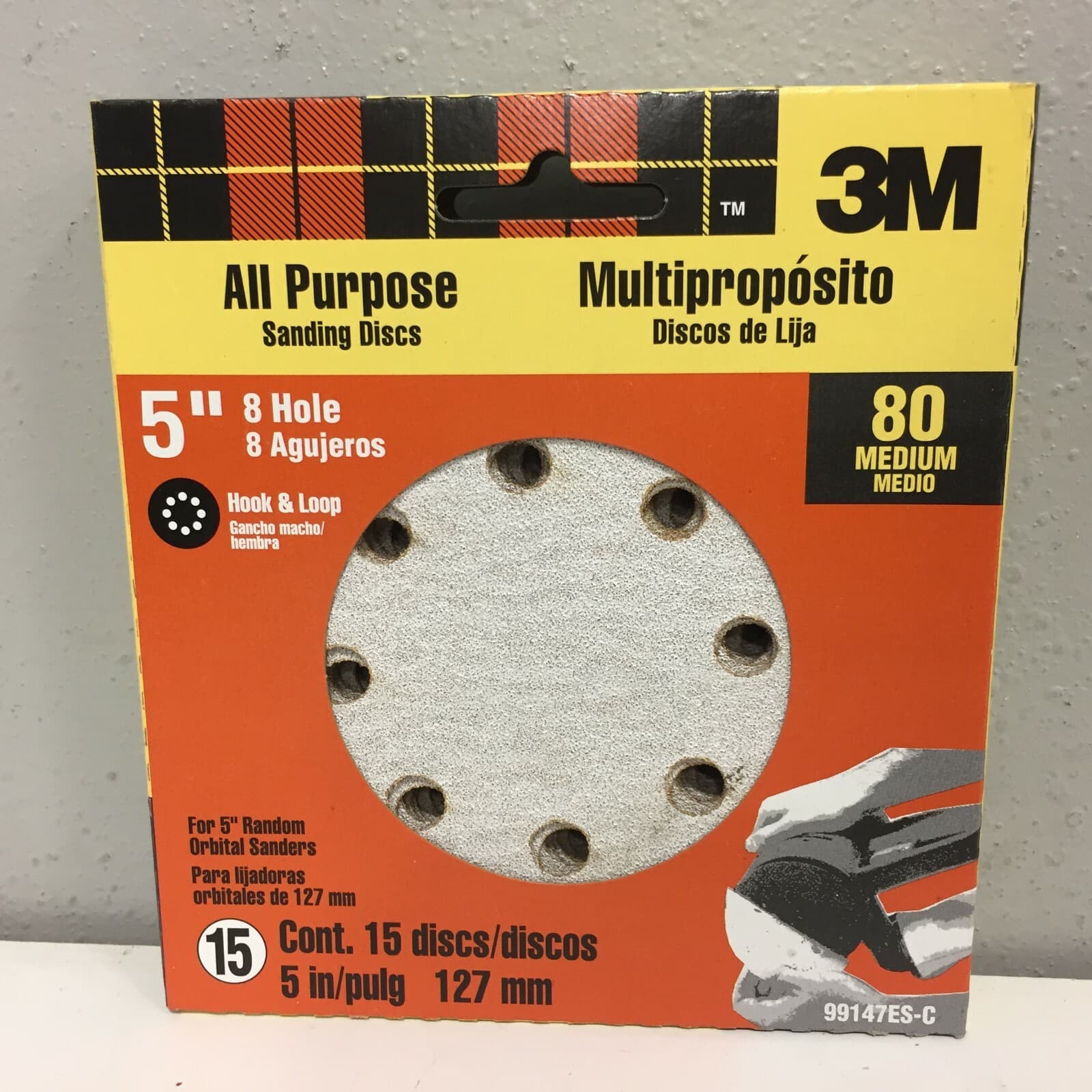 3M 99147ES-C 5" Aluminum Oxide Hook and Loop Sanding Disc 80 Grit Coarse 15 pc.