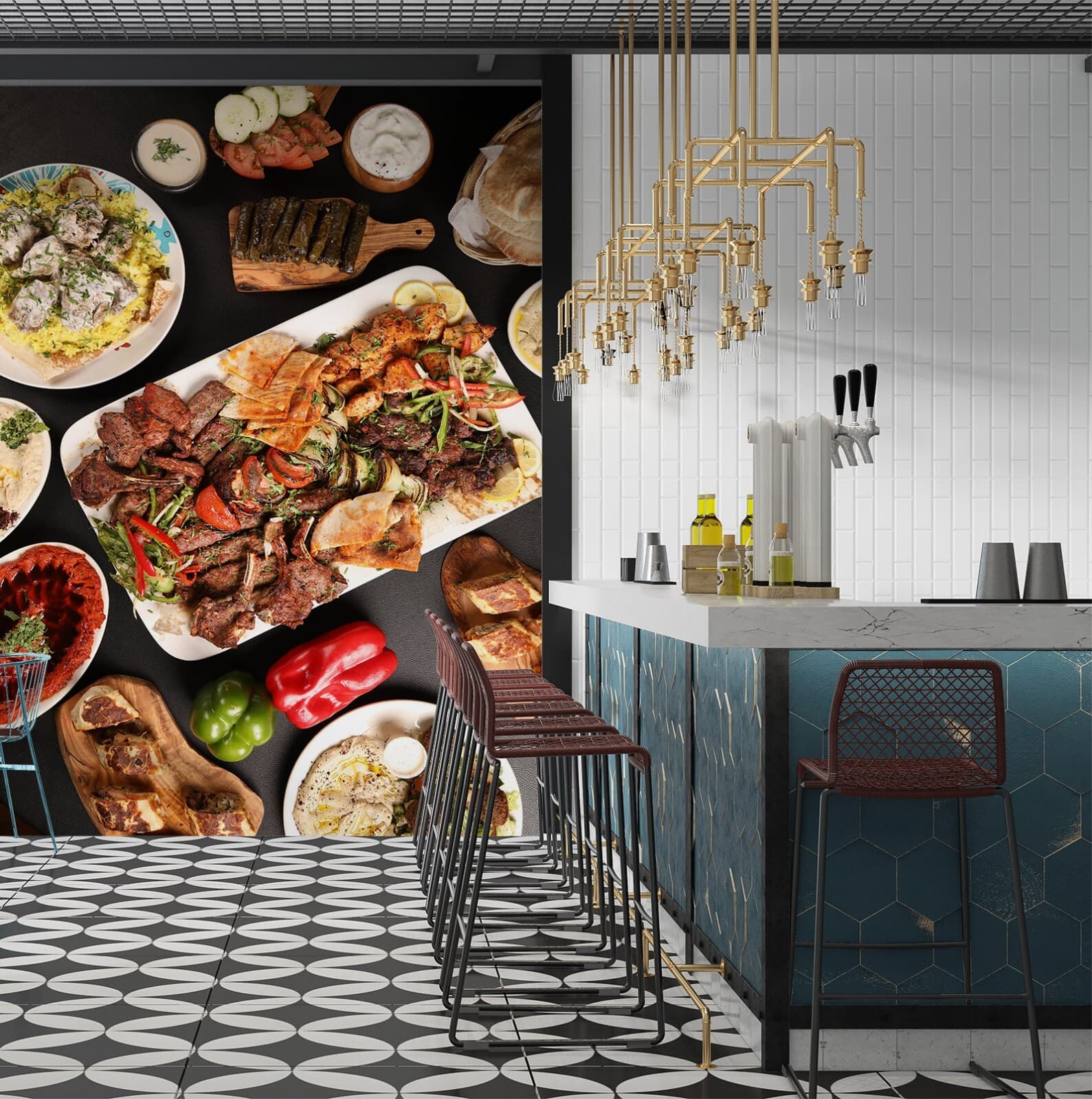 3D Grill Kebab Shop BBQ K095 Wallpaper Wall Mural Self-adhesive Commercial Panda