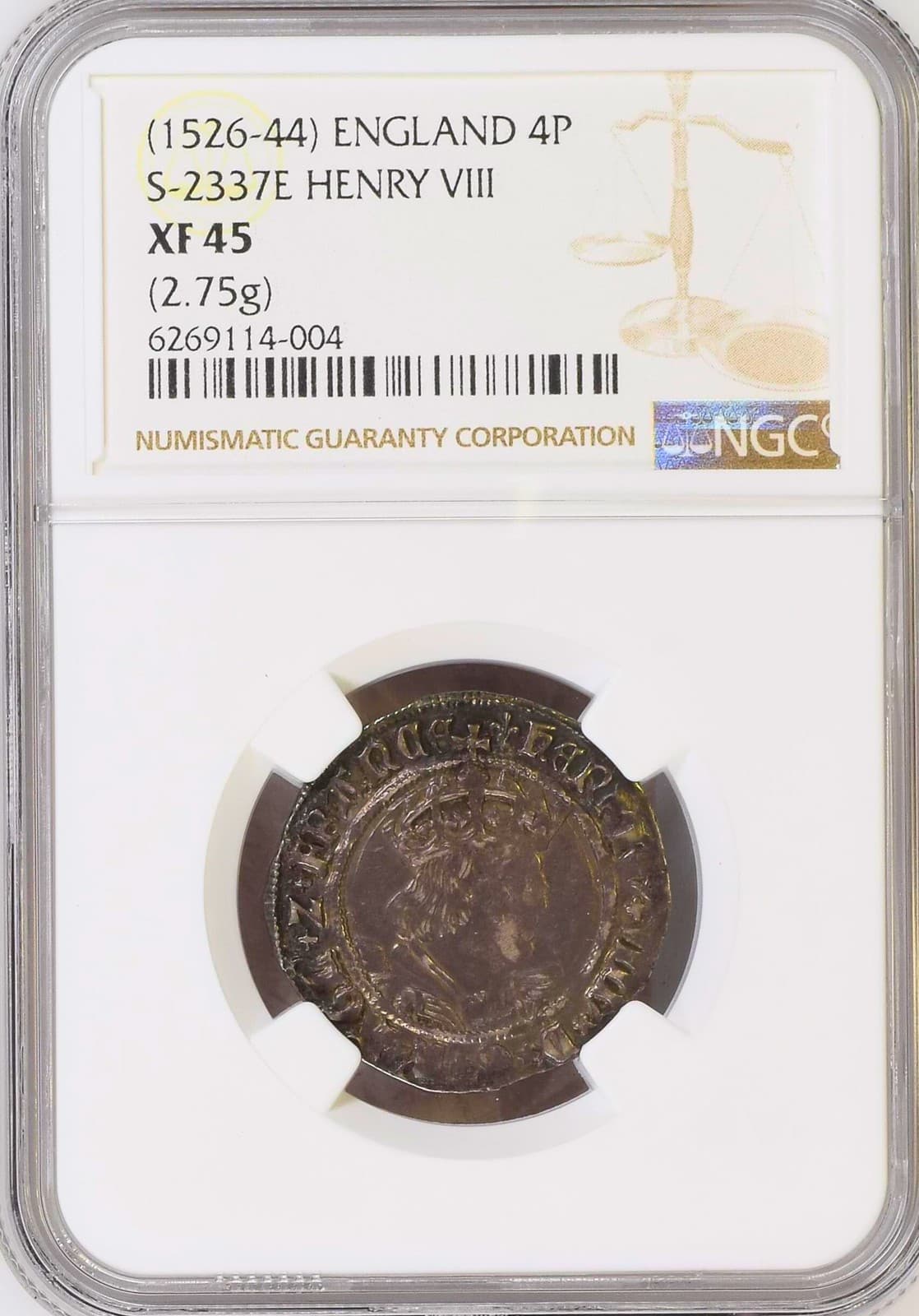 1526-1544 England 4 Pence 1 Groat Spink-2337E Henry VII NGC XF45 EF45 Extra Fine