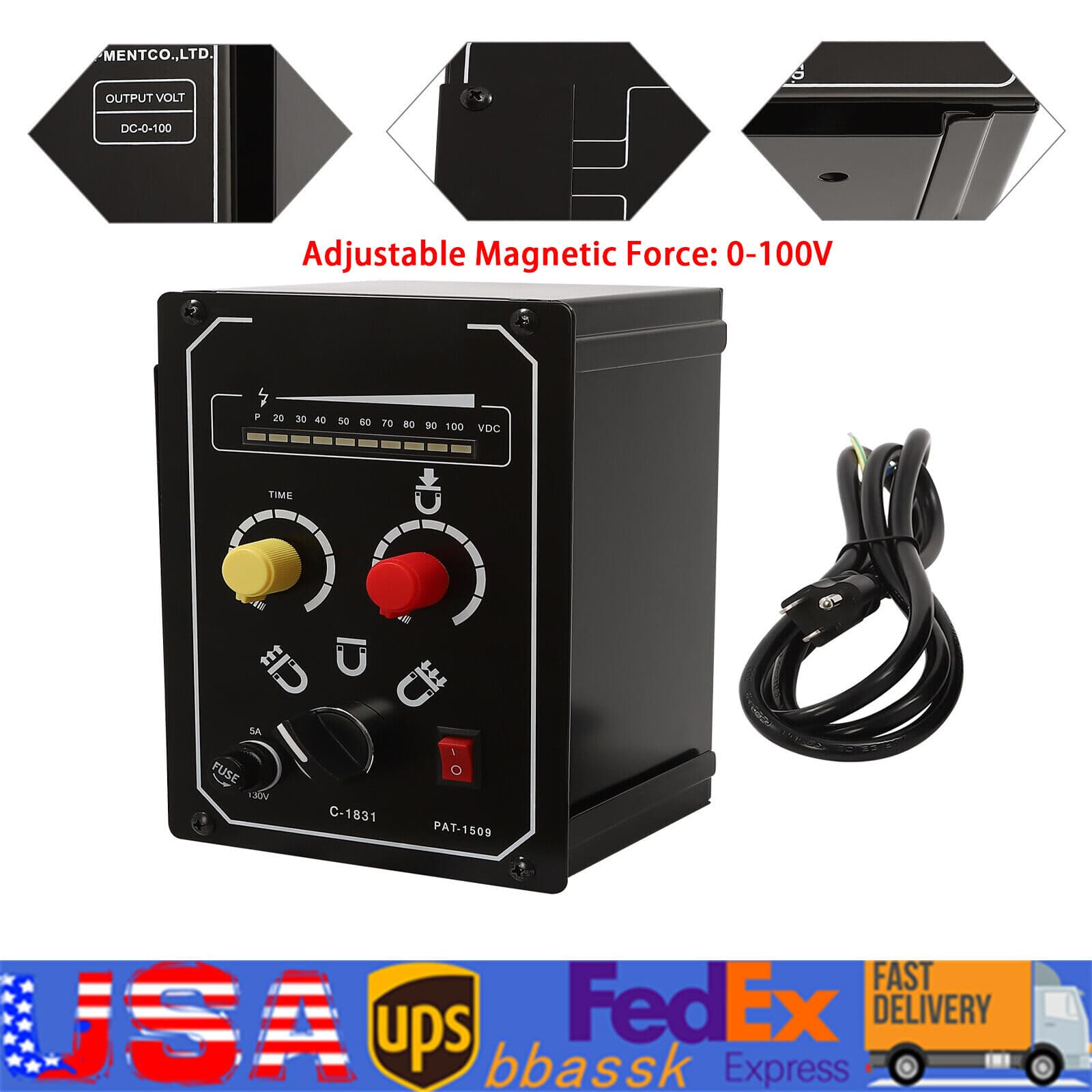 Electro Magnetic Chuck Controller 0-100V 5A DC Magnetic Force Adjustable 110V