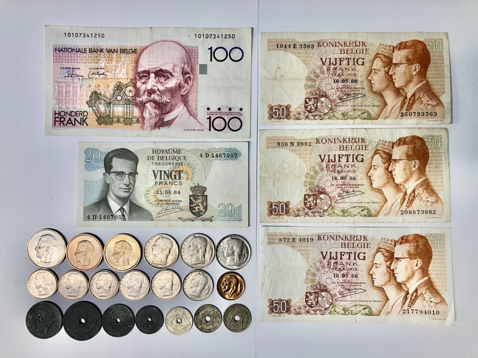 Lot of 25 - Belgium Banknotes & Coins (1922-1980s)