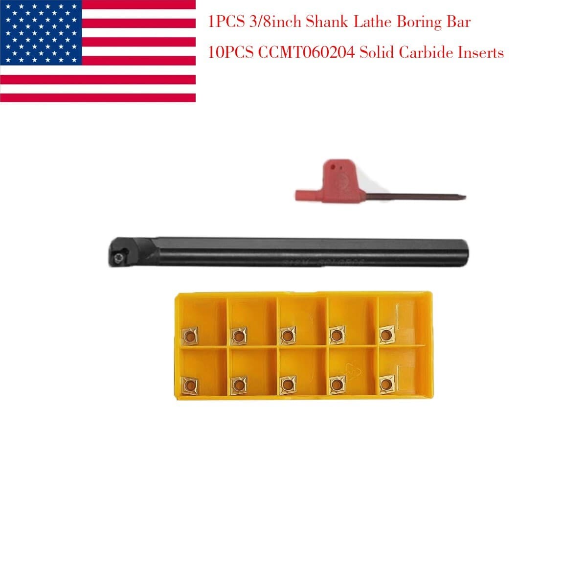 3/8" SHANK S06-SCLCR02 Indexable Boring Bar + 10pcs CCMT060204 Carbide Insert US