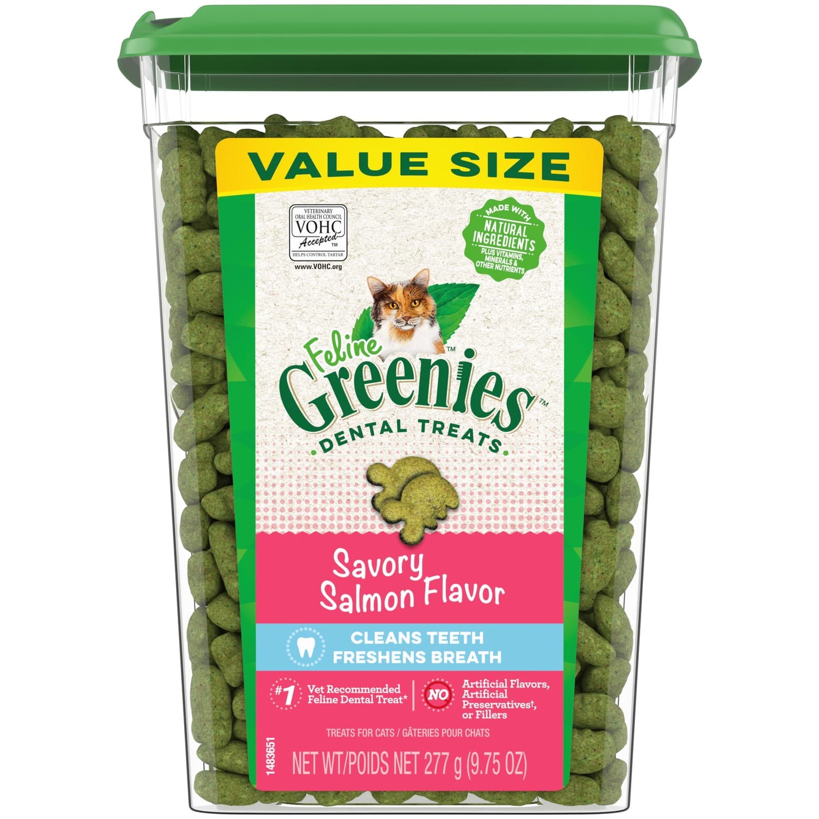 Feline Greenies Adult Natural Dental Care Cat Treats, Savory Salmon Flavor