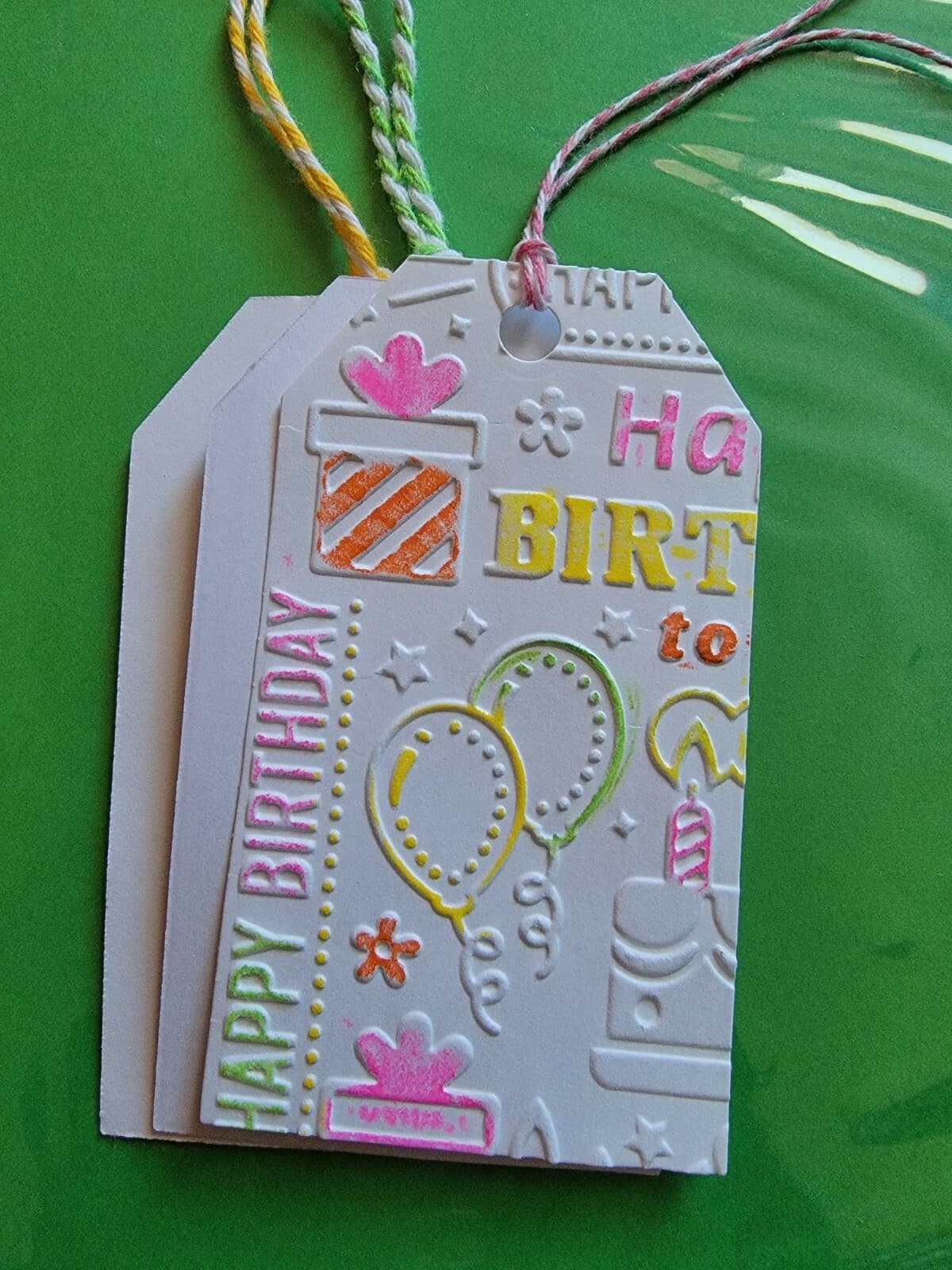 Embossed Happy Birthday Gift Tags with baker's twine (6) gift tags cardstock