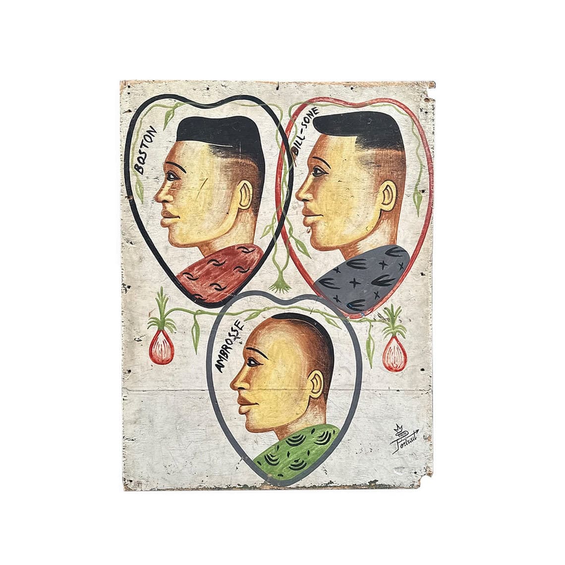 Dino Portrait Hand Painted West African Barbershop Sign Ivory Coast Folk Art 90s