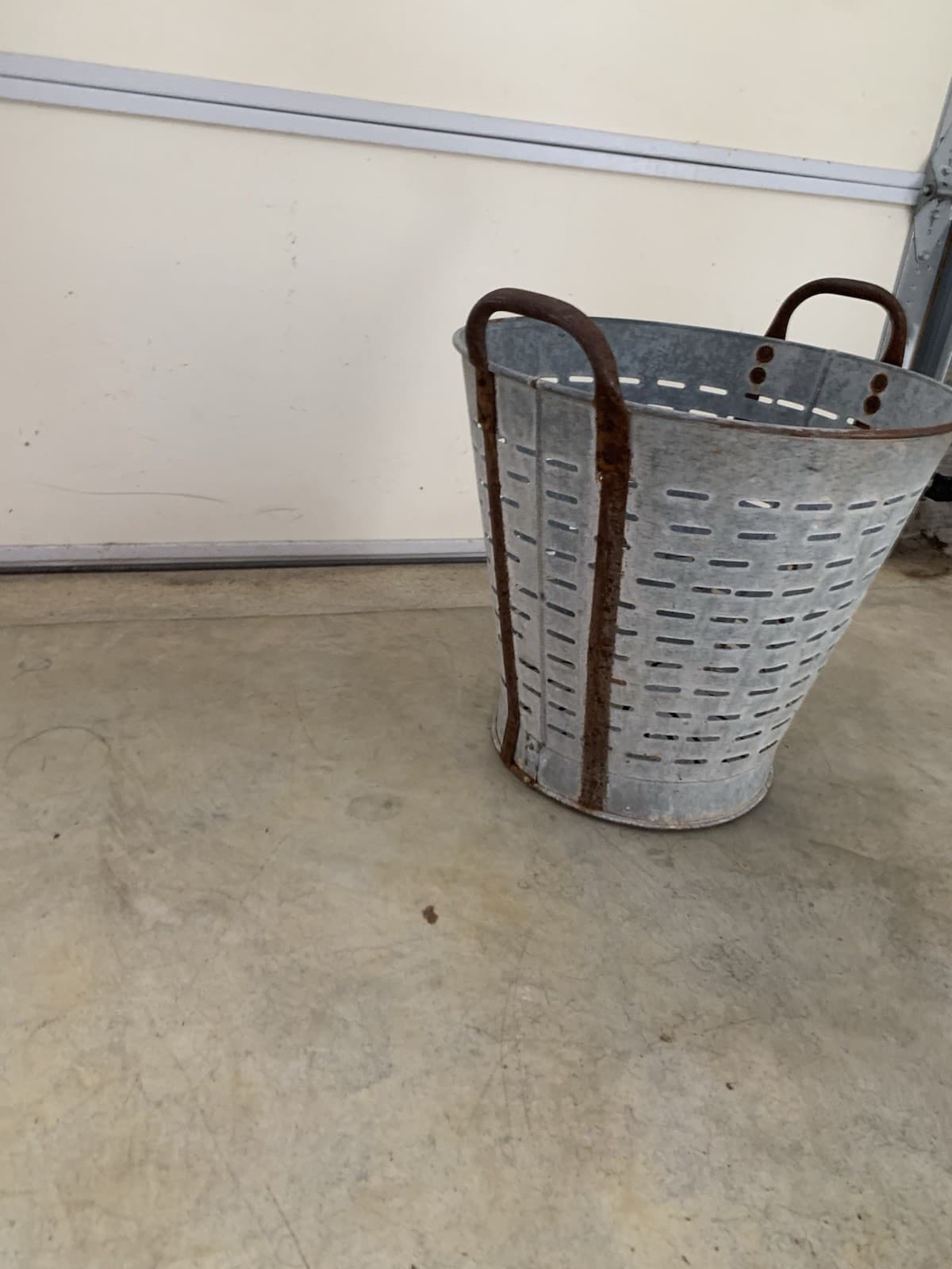 Large Vintage Galvanised Olive Bucket Rustic Metal Basket