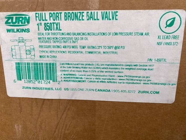 ZURN 1-850TXL FULL PORT BRONZE BALL VALVE (NEW)