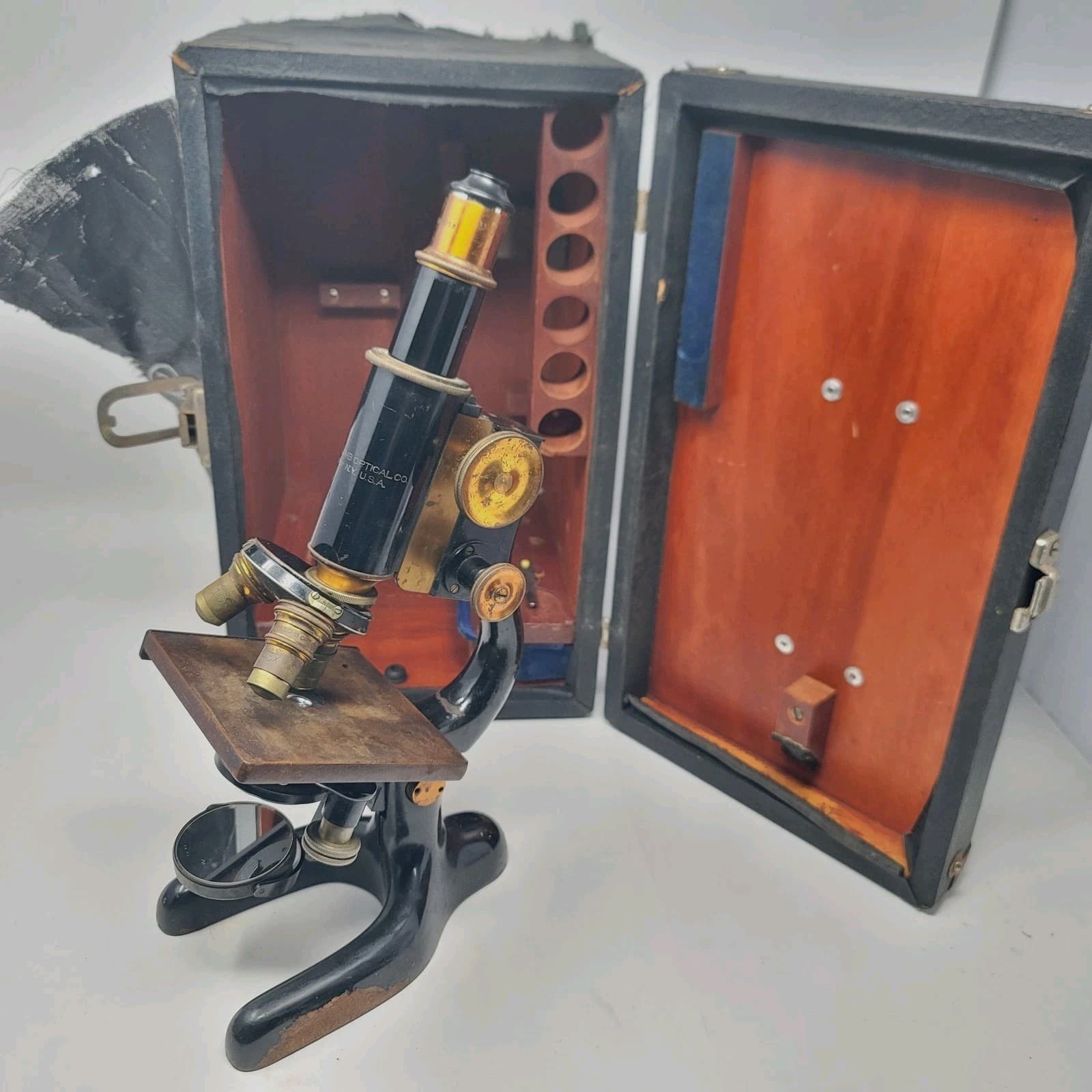 Antique Vtg Bausch & Lomb Brass Microscope #184038 1915 Patent Date Scientific