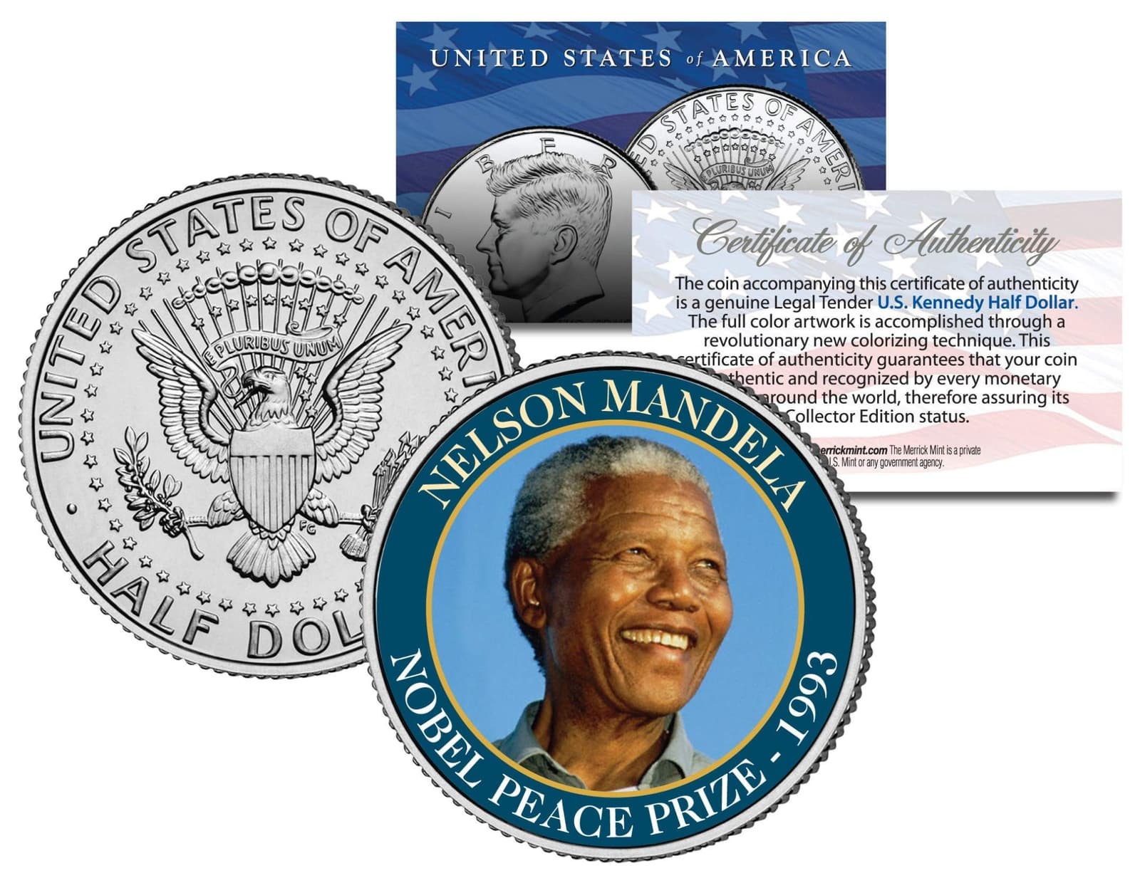 NELSON MANDELA * 1993 NOBEL PEACE PRIZE * Colorized JFK Half Dollar U.S. Coin