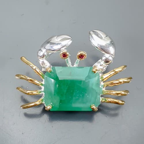 Jewellery Shop 14ct+ Natural Green Beryl Brooch 925 Sterling Silver /NB26707