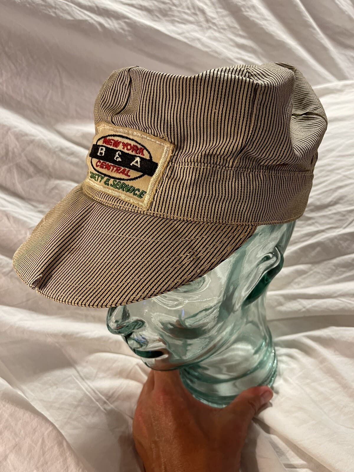 Antique Hickory Stripe New York B&A Central Safety Railroad Engineer Hat