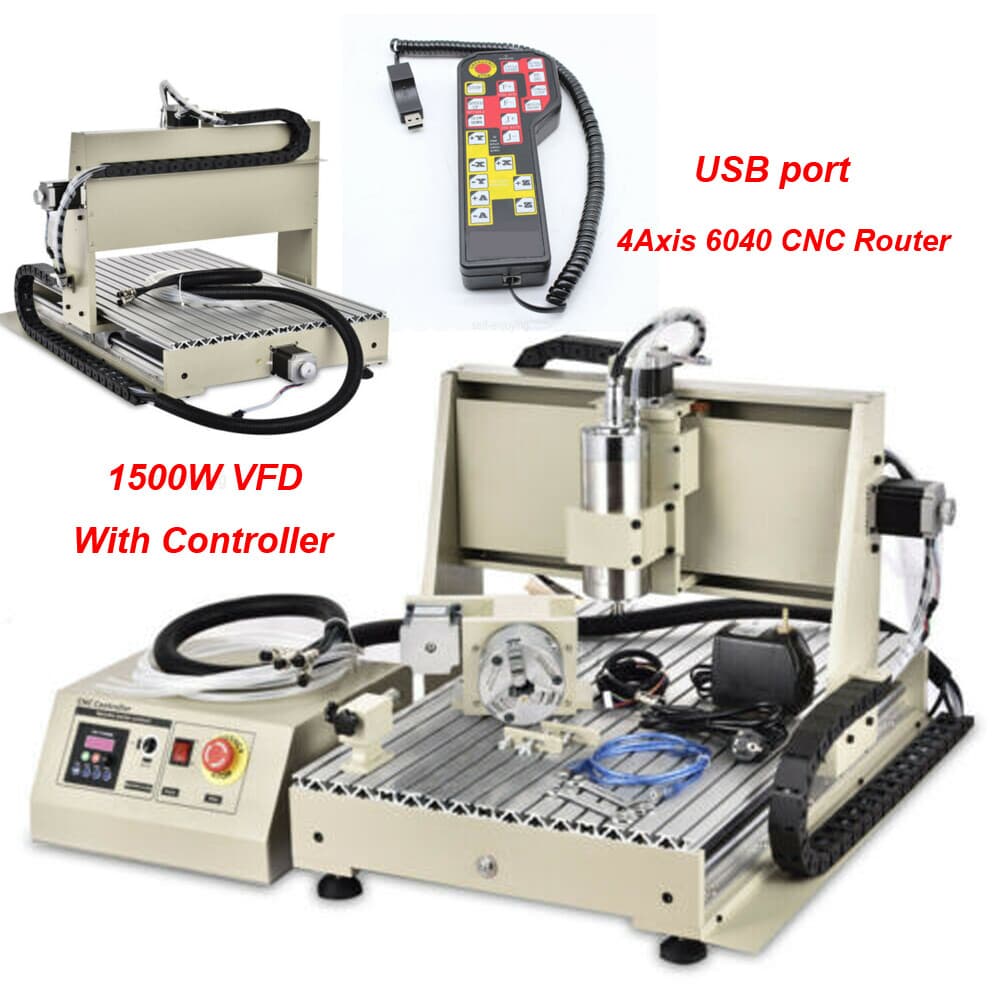 USB 4 Axis 6040 CNC Router Engraver Milling Drilling Machine 1500W w/ Controller