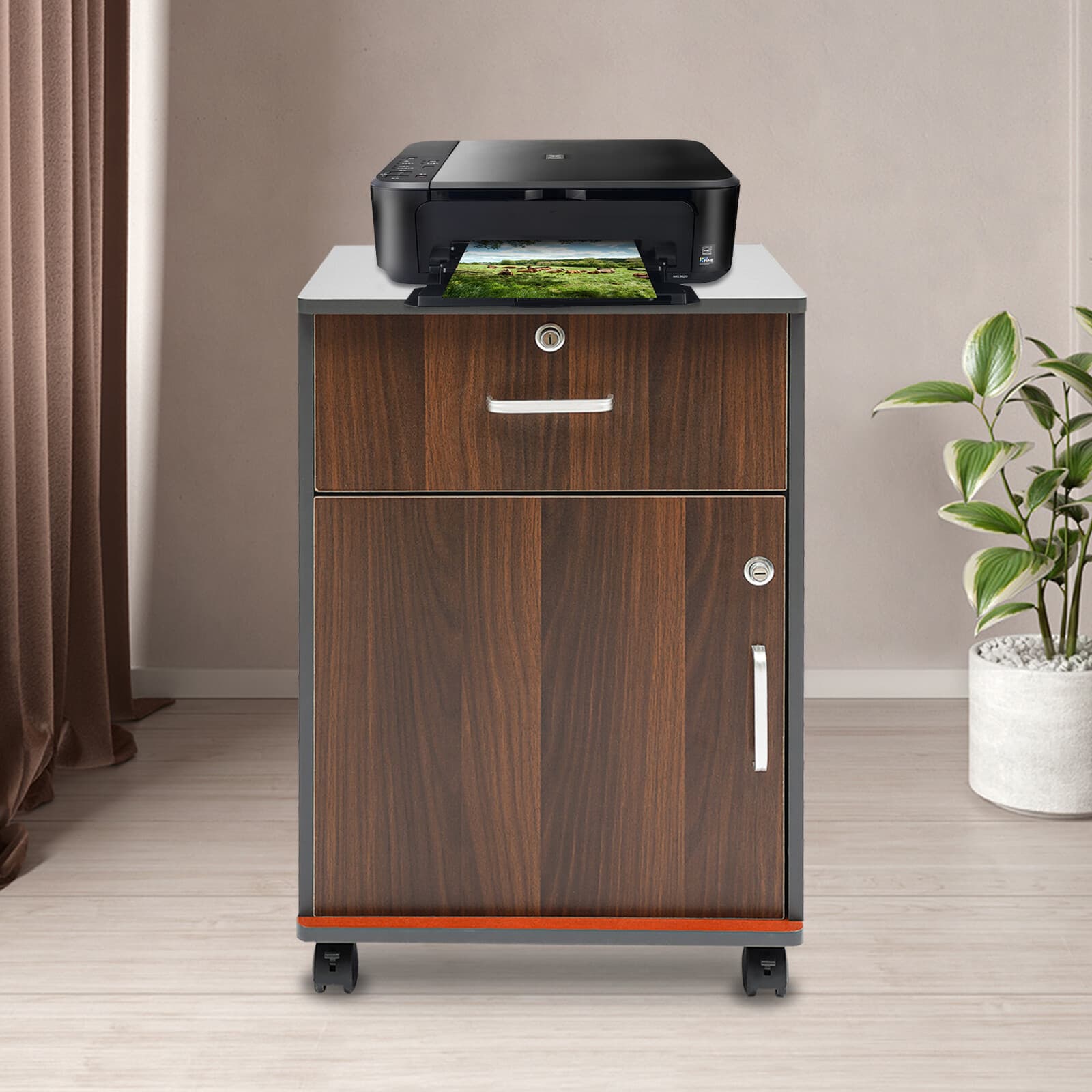 2-Tier Mobile File Cabinet Under Desk Metal Filing Cabinet with Lock & Drawer