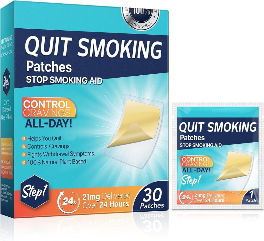 Quit Smoking Nicotine Patches, 30 Patches, 21mg Step 1 Stop Smoking Aids Patches