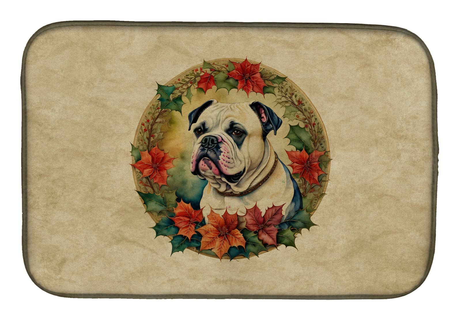 American Bulldog Christmas Flowers Dish Drying Mat DAC2300DDM