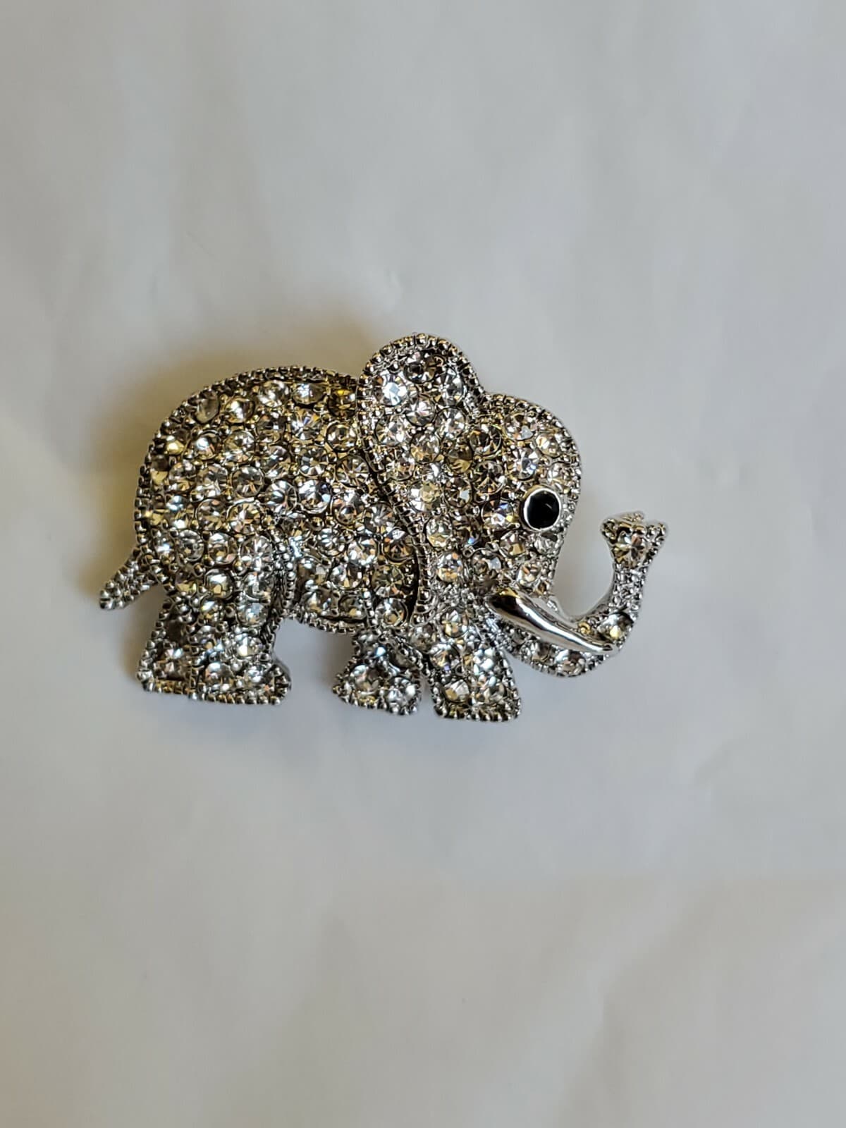 Crystal Encrusted Elephant Brooch Pin Jungle Pachyderm Silver Colored