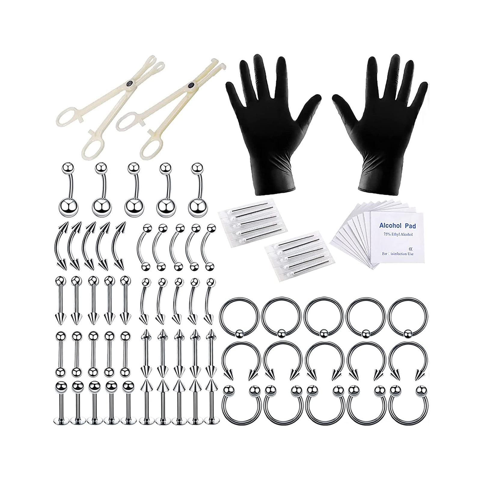 Body Piercing Kit With Needle Pack Nose Septum Belly Button Piercing Tool Kit