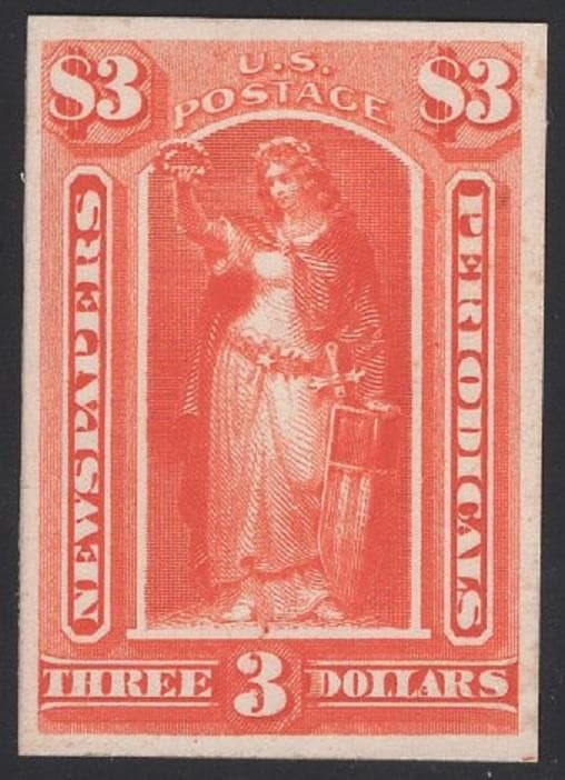 U.S.: #PR25P4 PERIODICAL $3 PLATE PROOF on CARD // H