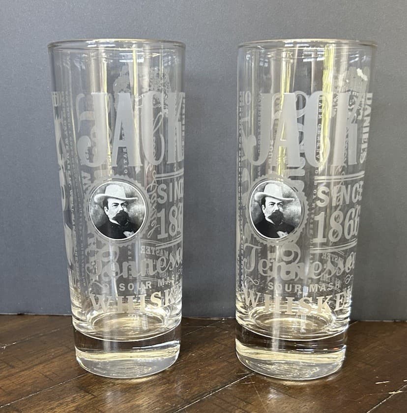 Jack Daniels Tall Boy Highball Glasses 10 oz Whiskey Old No. 7 Barware 2 Set