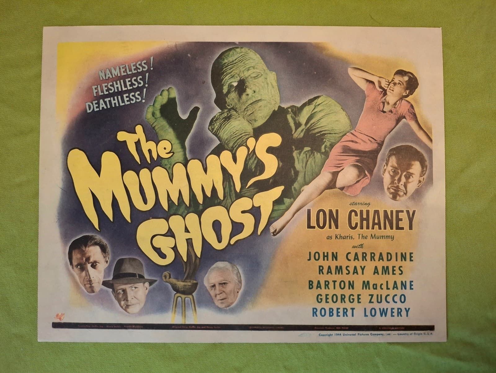 THE MUMMY'S GHOST Original Lobby Card 1944 Universal, Lon Chaney, Frankenstein