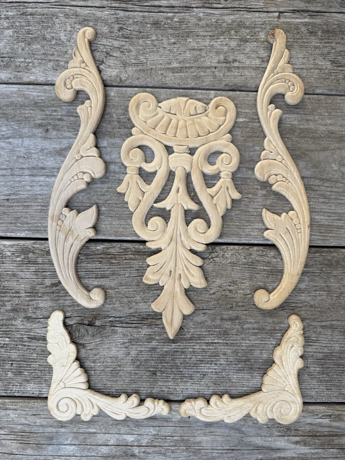 5 Carved Wood Overlays Decorative Trim Accent Appliqué Architectural Furniture
