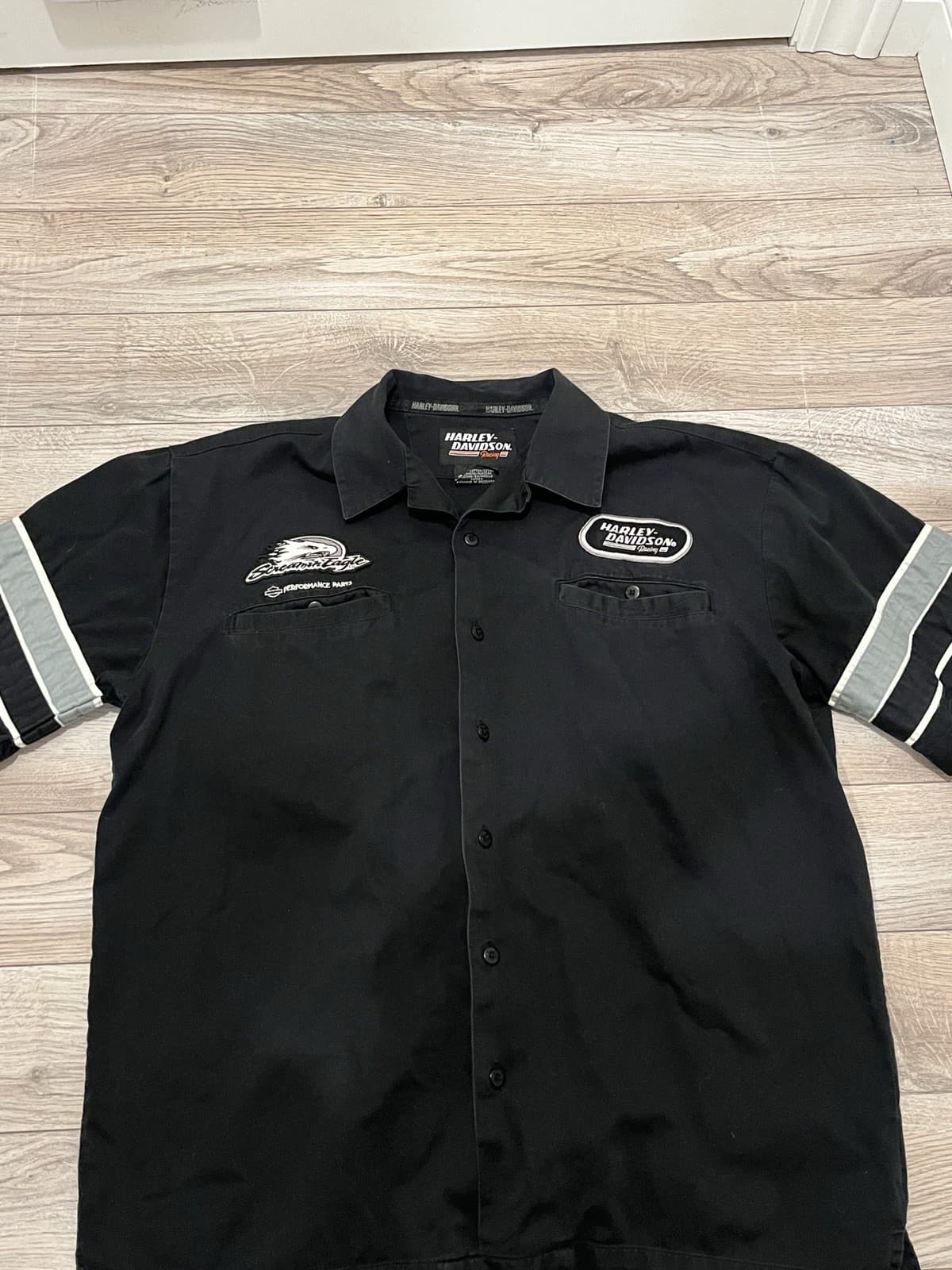 Harley Davidson Racing Screaming Eagle Mens Button Up Mechanic Shirt Size Large